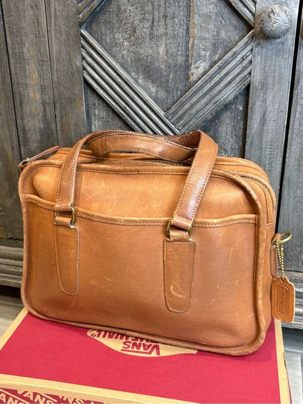 Vintage Coach Putty Leather Flight Bag antique